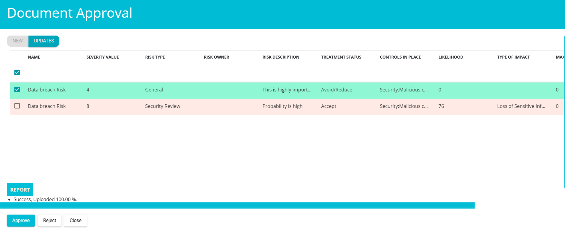 image of screen showing new and updated fields