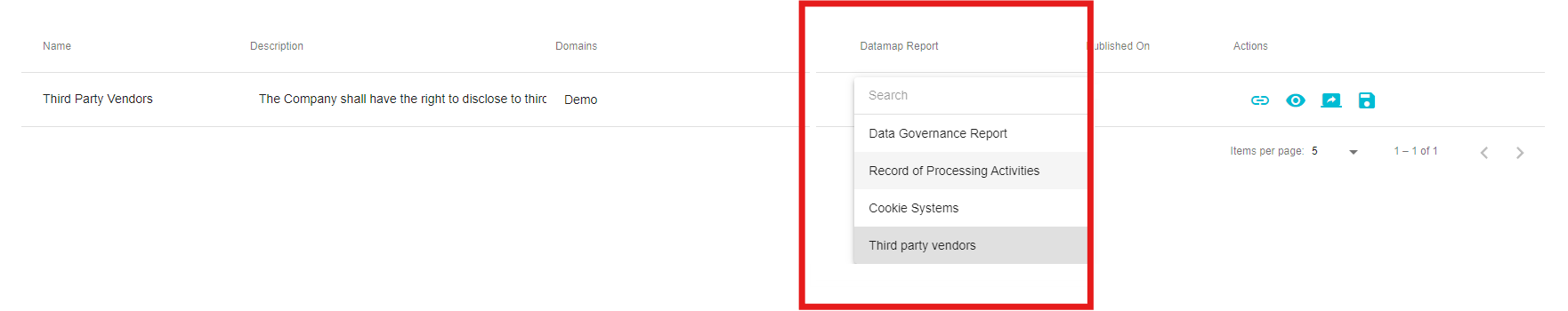 datamap report dropdown